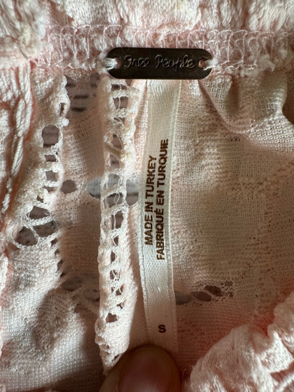 Free People Blush Pink Lace Boho Blouse Sheer Long Sleeve Romantic Top Size S - Picture 7 of 12